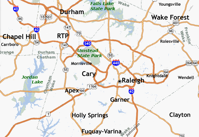 map of raleigh nc and surrounding area