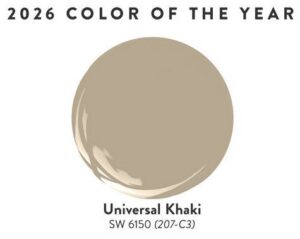 Create a monochromatic scheme, putting Universal Khaki at the center of attention. The result is a peaceful area that feels full of life.